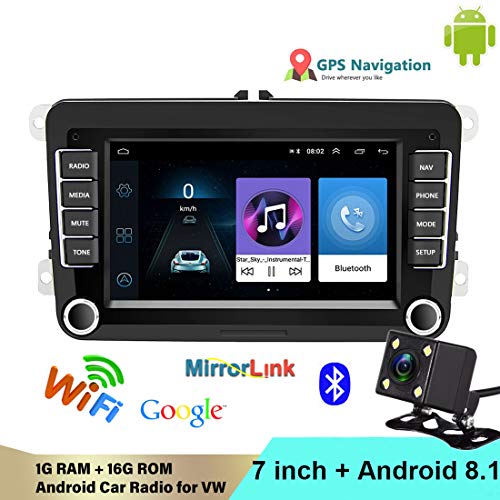 VIGORFLYRUN PARTS LTD 2 DIN Android Car Radio Reproductor Multimedia Bluetooth WiFi Enlace Espejo Espejo Navegación GPS FM para V/W/Golf/Polo/Jetta/Passat/Skoda/Octavia Cámara de visión Trasera