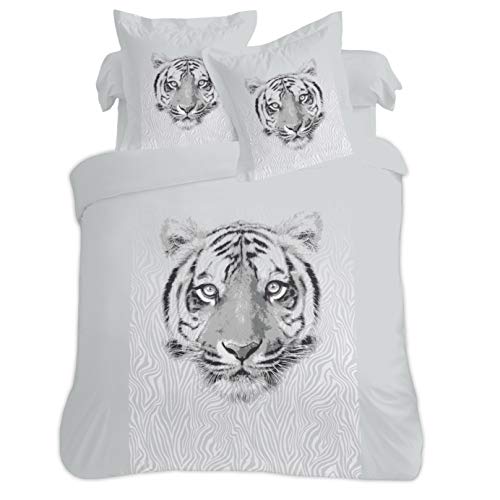 Vision - Funda nórdica de tigre (260 x 240 cm, 100% algodón)