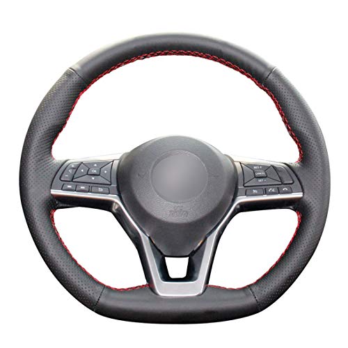 vitesurz Cubierta del Volante del automóvil Cubierta de Volante de Coche de Cuero Negro Cosida a Mano, para Nissan X Trail Qashqai Leaf Micra Altima Rogue (Sport)