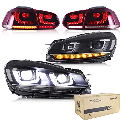 VLAND Faros delanteros y luces traseras para 2008-2013, Golf 6, Golf VI, GTI GTD, TSI TDI R, luces traseras de la lámpara frontal, con indicador secuencial, LED DRL Tech, RHD o LHD