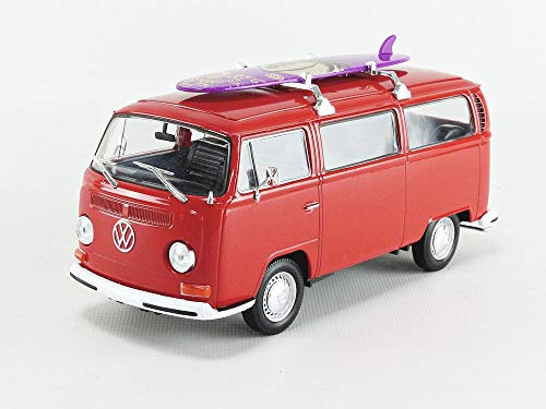 Welly 22472SBR Volkswagen Combi T2 Bus 1972 - Surfboard (Escala 1:24), Color Rojo