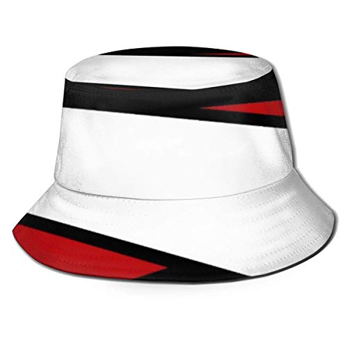 Black, White, Red Stripes Design Unisex Fashion Print Bucket Hat Summer Fisherman Cap Packable Outdoor Sun Hat Hiking, Beach, Sports