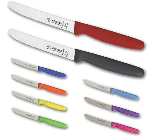 Giesser Messer 5 cuchillos multiusos de 11 cm de longitud con filo ondulado, color negro, azul, verde, naranja y rosa