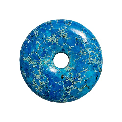 (Group PNT04) Colgante de Piedra Imperial Jasper Azul Teñido Rosquilla Donut 40mm x 1 Pieza. 40mm Donut Blue Color Enhanced Imperial Jasper Gemstone Charm Pendant x 1 Piece. Sold by Piece.