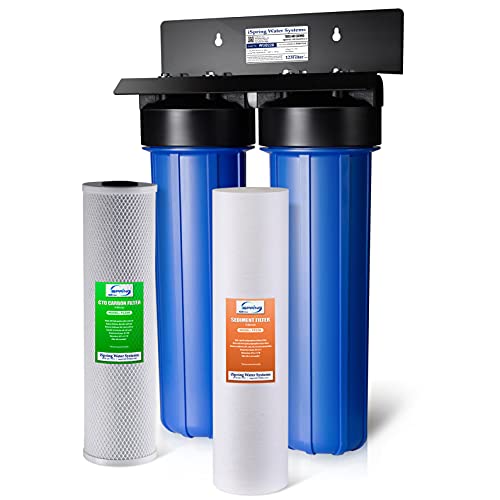 iSpring WGB22B Sistema de filtración de agua para toda la casa de 2 etapas con sedimento fino de 50,8 x 11,4 cm y filtros de bloque de carbono, elimina el 99% de cloro