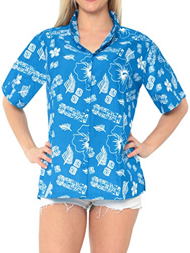 LA LEELA Daily Beach Shirt Hawaiian Casual Button for Regular Women Wear Short Sleeve Shirts Down Aloha Azul_X83 XL - ES Tamaño :- 48-50