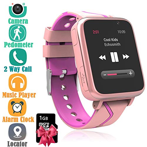 Niños Musica Smartwatch Phone, Reloj Inteligente MP3 con Localizador GPS Chat de Voz SOS Cámara Despertador FM Linterna Relojes para Niños Niñas 4-15 años de Edad Compatible con iOS Android, Rosa
