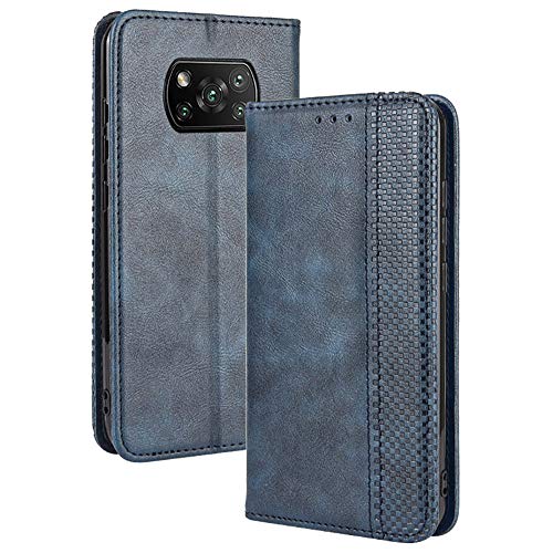 TANYO Funda Leather Folio para el Xiaomi Poco X3 Pro | X3 NFC, PU/TPU Premium Flip Billetera Carcasa Libro de Cuero con Ranuras y Tarjetas - Azul