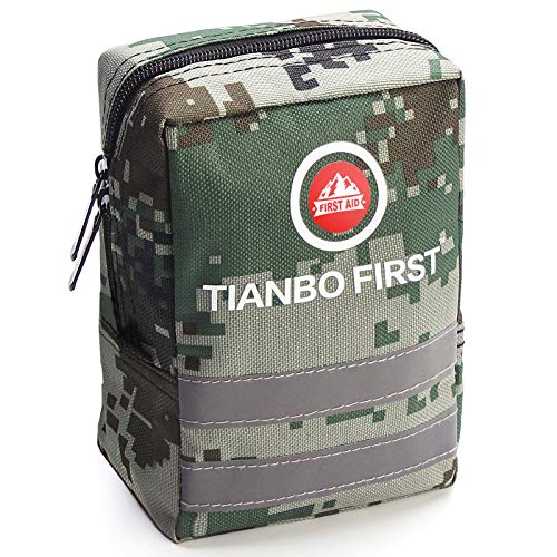 TIANBO FIRST Kit de Primeros Auxilios de 120 Piezas, Kit de Trauma táctico con Banda Reflectante, Ideal para Acampar, Supervivencia, Senderismo, Camuflaje de Rescate