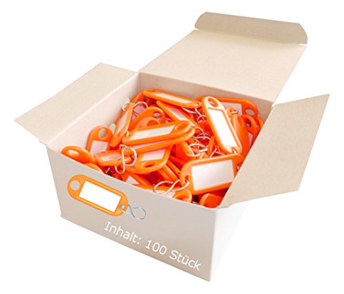 Wedo 262803406 llaveros de plástico con S-ganchos, etiquetas extraíbles, 100 trozos de naranja,