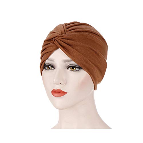 XJ Casquillo de las señoras Cruz Hijab india Chemo turbante del sombrero de la bufanda interior Turbante estirable café M (56-58cm)