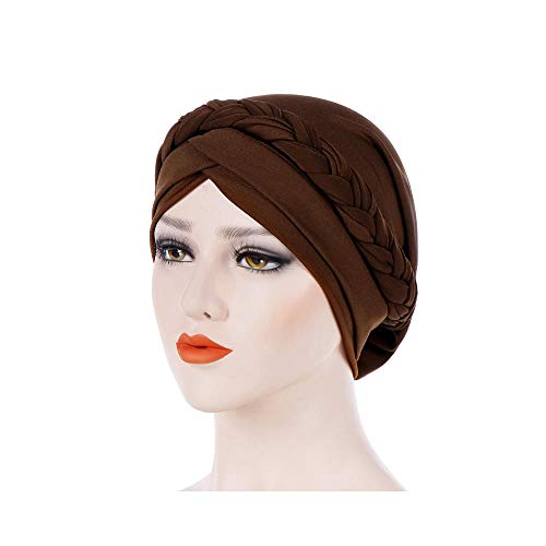 XJ Pérdida de la mujer musulmana trenza de la cabeza del turbante cubierta del abrigo de Chemo del cáncer de pelo del sombrero del casquillo del capo café M (56-58cm)