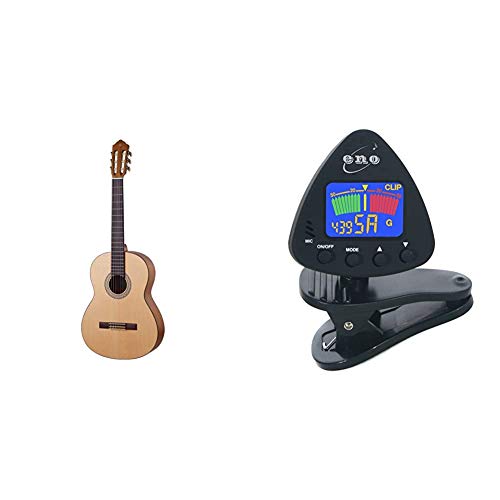 Yamaha C40MII Guitarra Clásica Guitarra 4/4 de madera, 65 cm 25 9/16” + Eno Clip para afinador de guitarra y ukelele, Sintonizador de bajos y violín, Sintonizador cromático con batería incluida